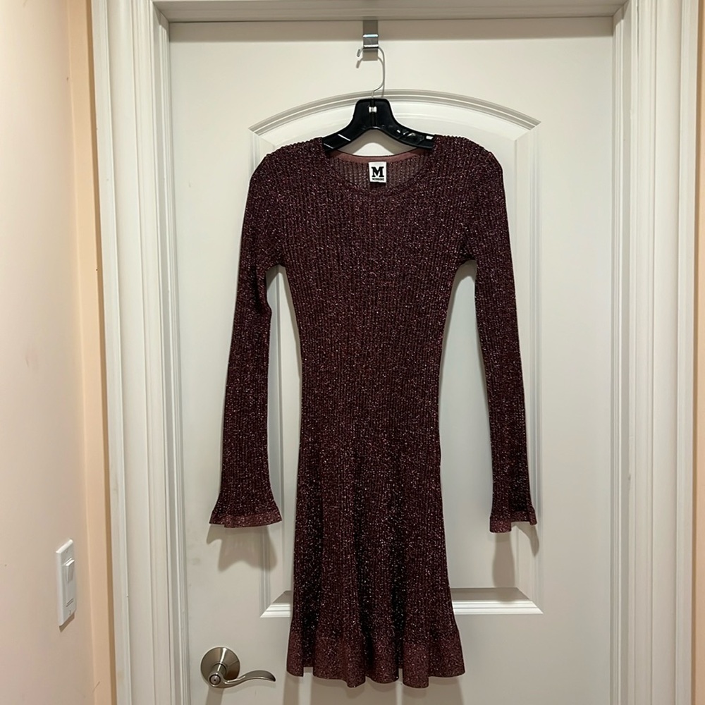 Missoni Size 38 Copper Viscose Blend Long Sleeve Knit Lined Sparkle Dress